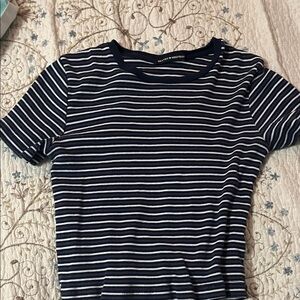Brandy Melville Navy and White Striped Short Sleeve Tee